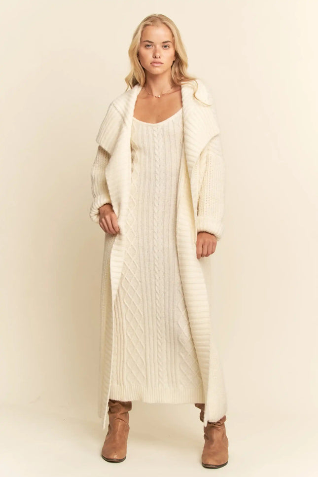 Sweater Knit Cable Longline Dress & Cardigan Set