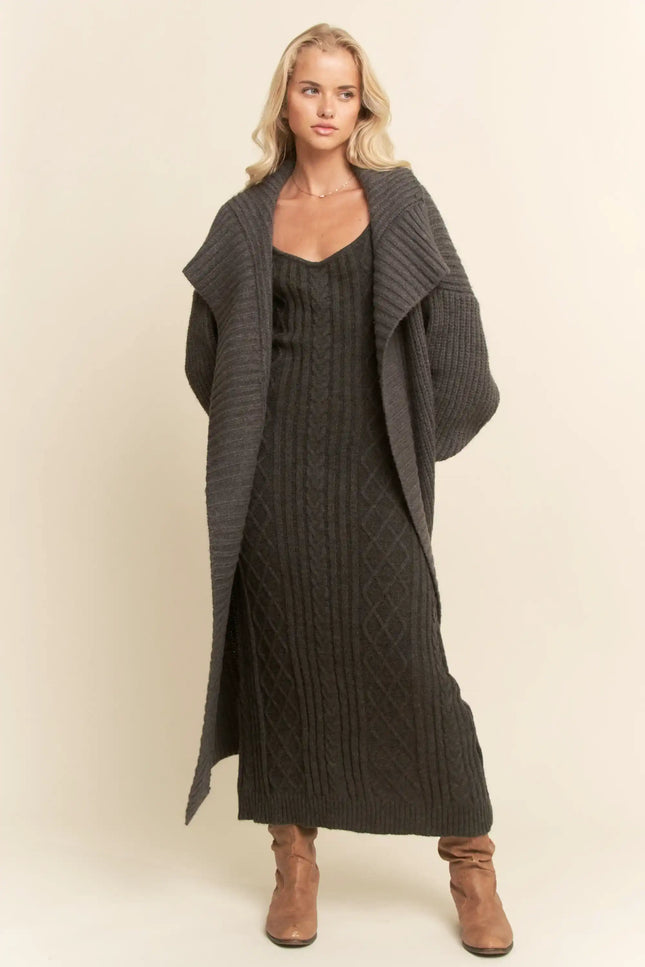 Sweater Knit Cable Longline Dress & Cardigan Set