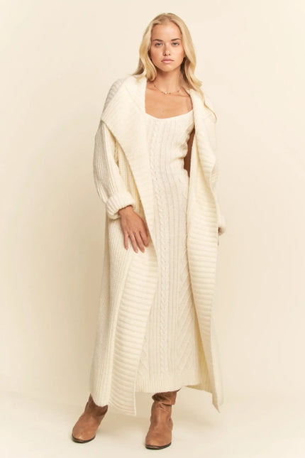 Sweater Knit Cable Longline Dress & Cardigan Set