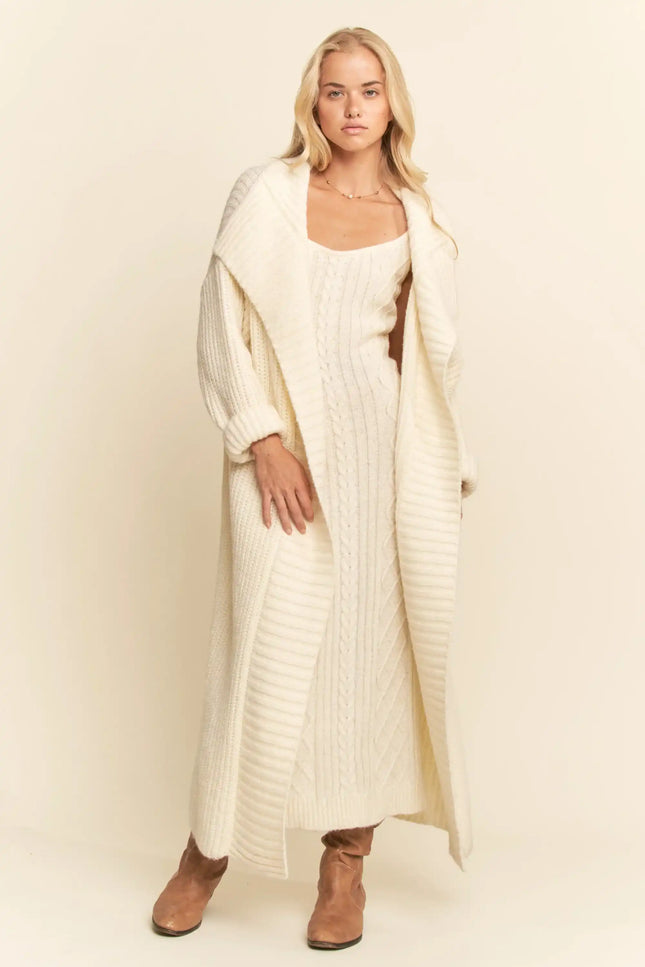 Sweater Knit Cable Longline Dress & Cardigan Set