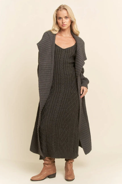 Sweater Knit Cable Longline Dress & Cardigan Set