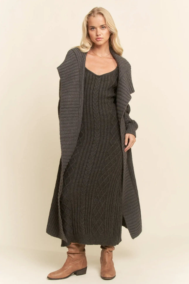 Sweater Knit Cable Longline Dress & Cardigan Set