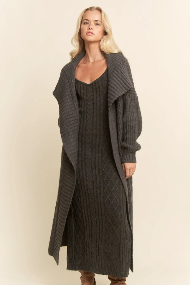 Sweater Knit Cable Longline Dress & Cardigan Set