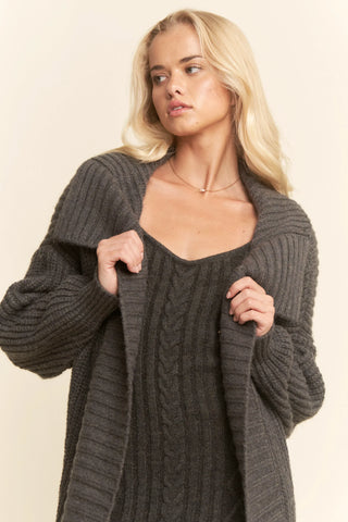 Sweater Knit Cable Longline Dress & Cardigan Set