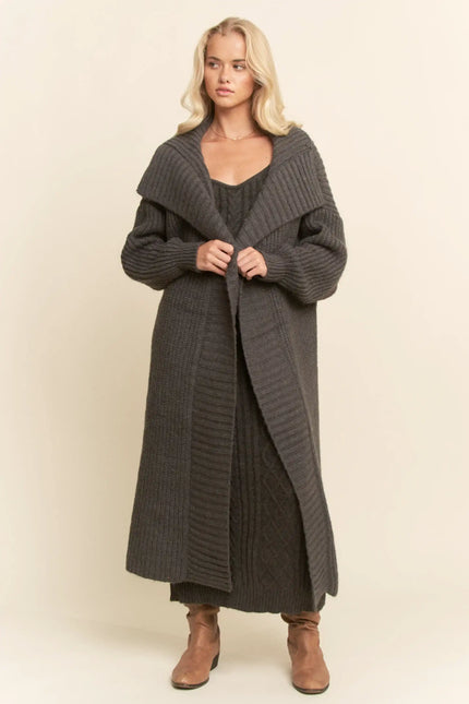 Sweater Knit Cable Longline Dress & Cardigan Set