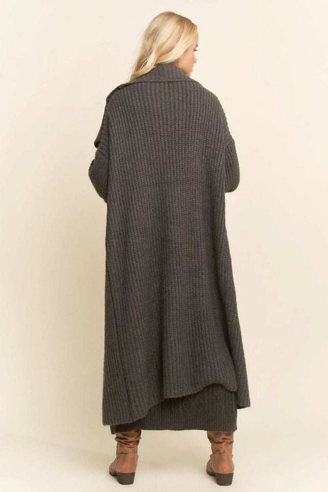 Sweater Knit Cable Longline Dress & Cardigan Set