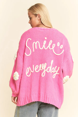Smile Cardigan - Chunky Knit Cardigan with 3D Daisy Flowers