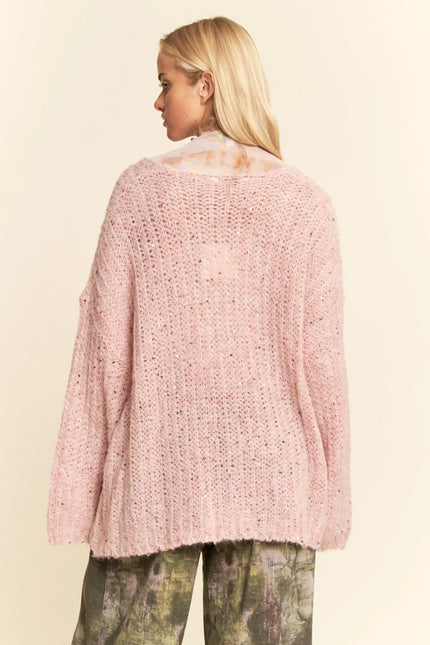 Sequin Speckle Knit Button-Up Cardigan