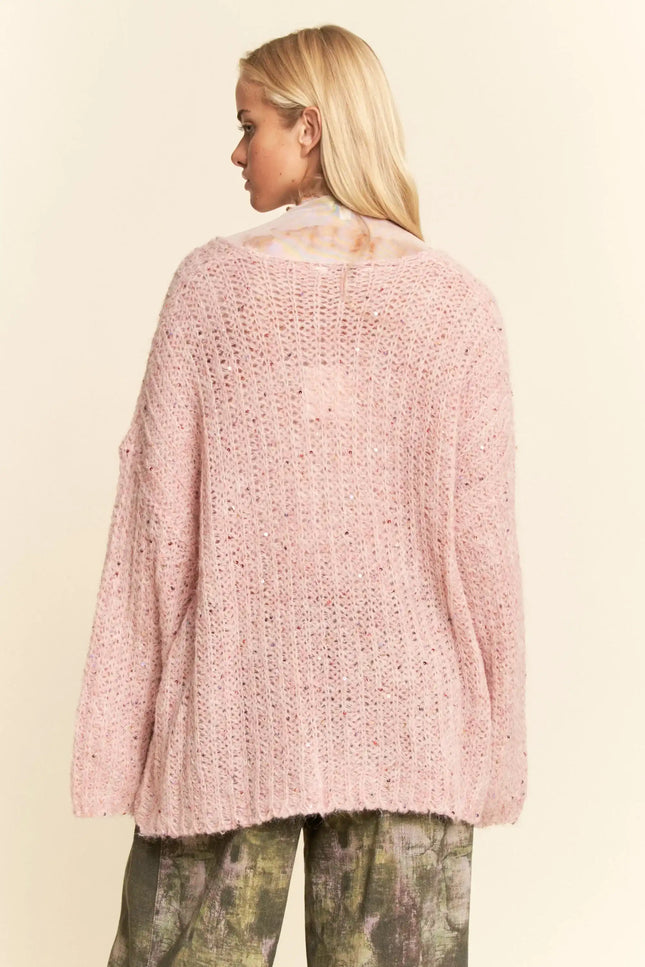 Sequin Speckle Knit Button-Up Cardigan