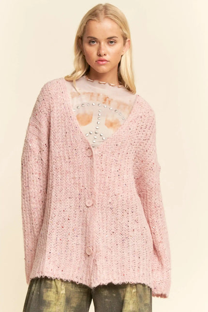 Sequin Speckle Knit Button-Up Cardigan