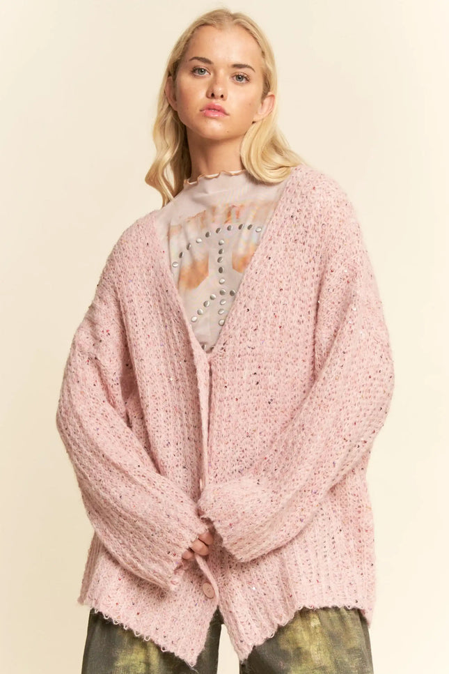 Sequin Speckle Knit Button-Up Cardigan