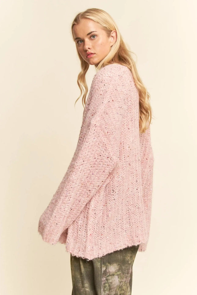 Sequin Speckle Knit Button-Up Cardigan