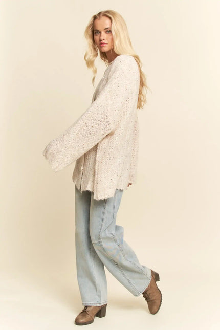 Sequin Speckle Knit Button-Up Cardigan