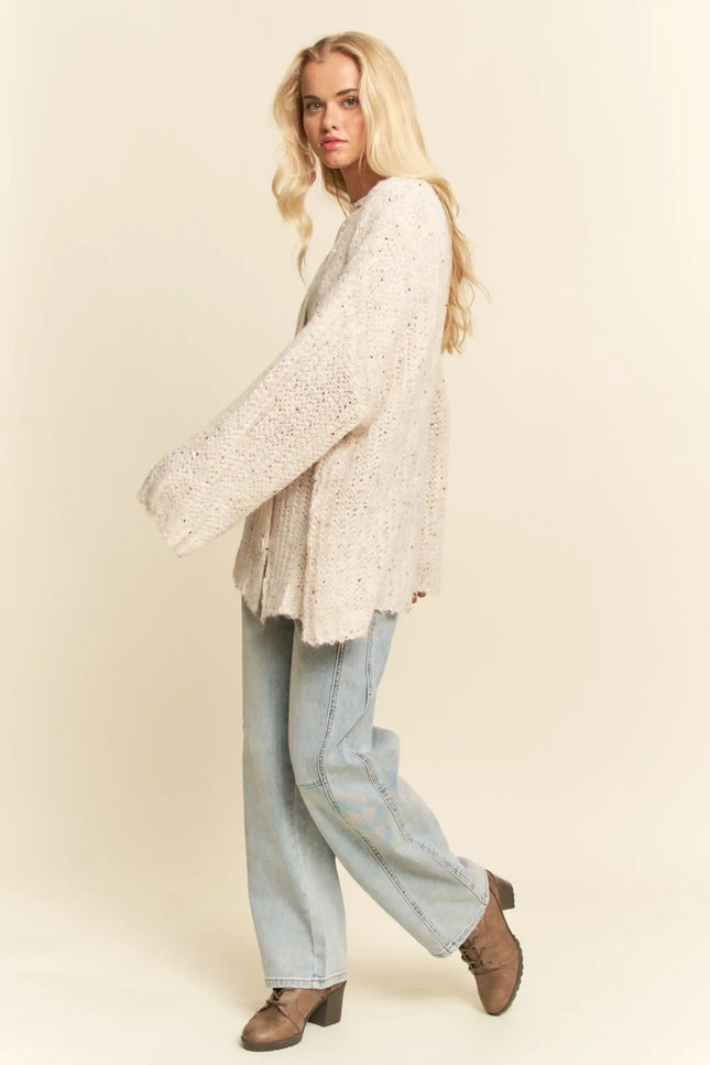 Sequin Speckle Knit Button-Up Cardigan