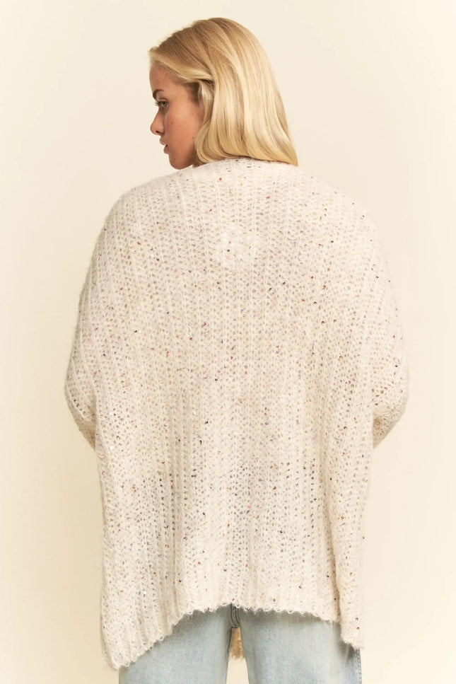 Sequin Speckle Knit Button-Up Cardigan