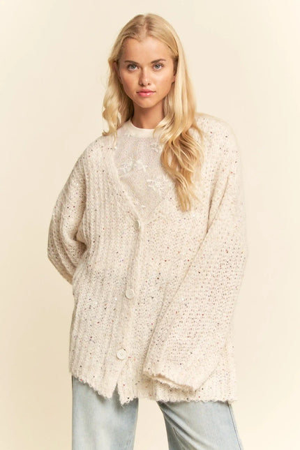 Sequin Speckle Knit Button-Up Cardigan
