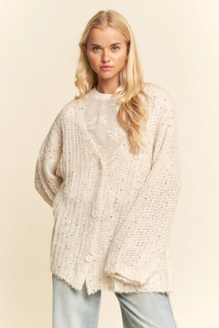 Sequin Speckle Knit Button-Up Cardigan
