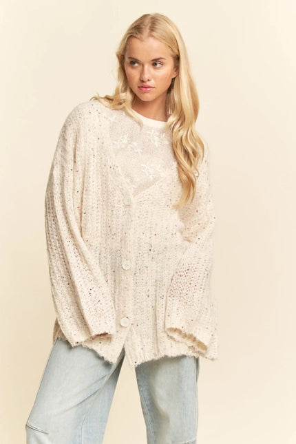 Sequin Speckle Knit Button-Up Cardigan