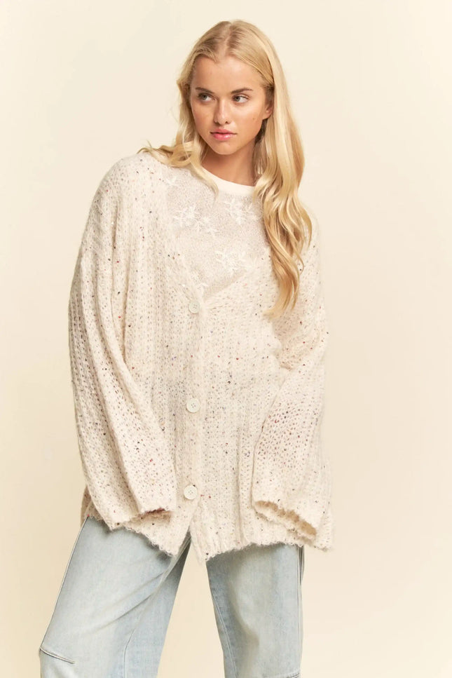 Sequin Speckle Knit Button-Up Cardigan