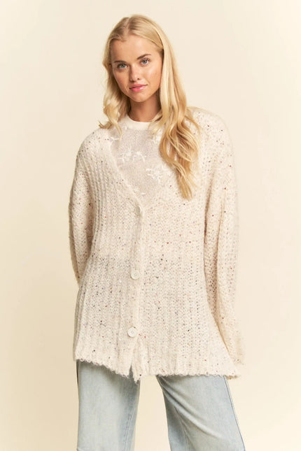 Sequin Speckle Knit Button-Up Cardigan