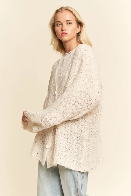 Sequin Speckle Knit Button-Up Cardigan