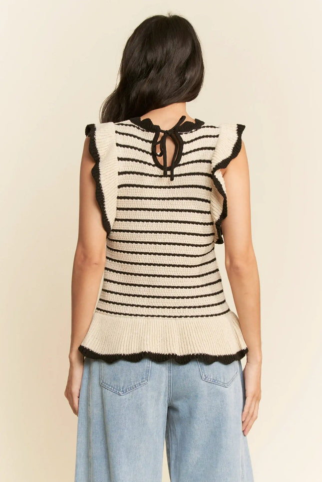 Ruffle Edge Striped Knit Tank