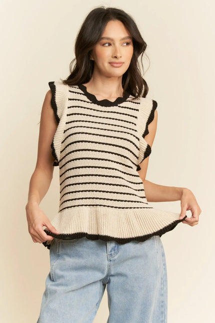 Ruffle Edge Striped Knit Tank