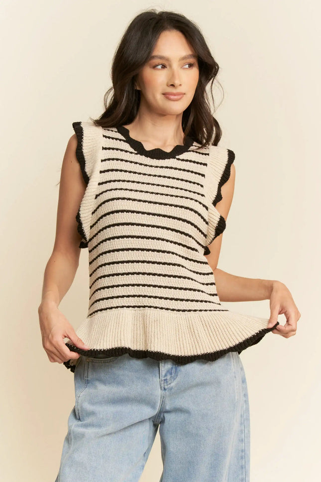 Ruffle Edge Striped Knit Tank
