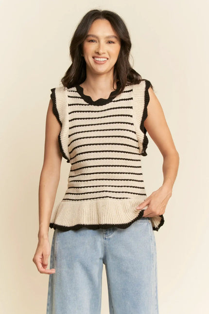 Ruffle Edge Striped Knit Tank