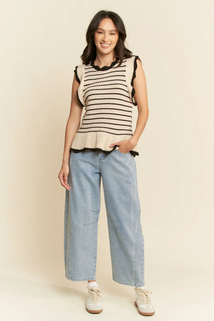 Ruffle Edge Striped Knit Tank