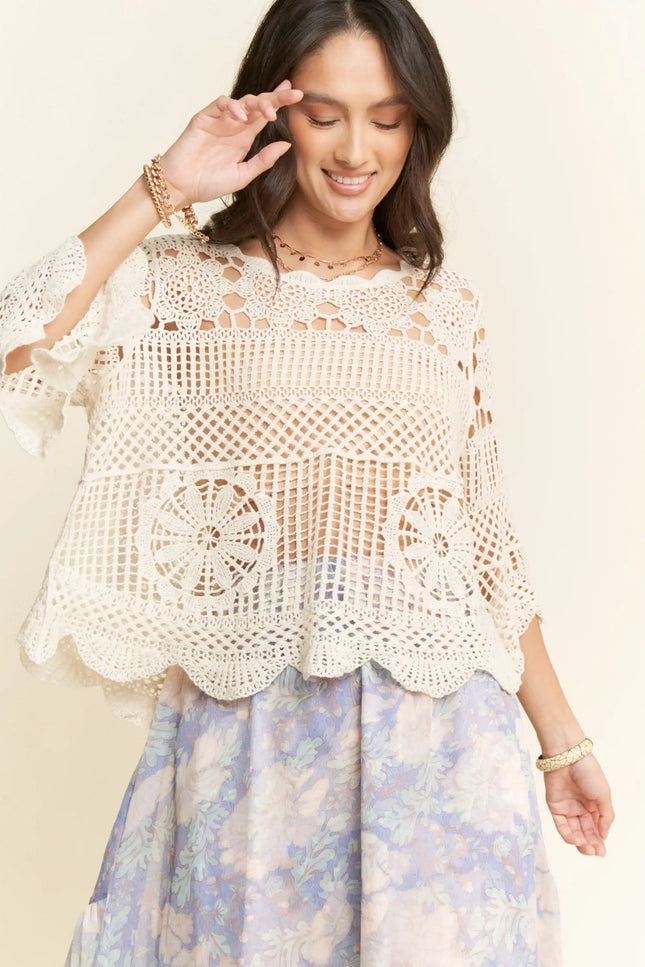 Scallop Hem Crochet Lace Top
