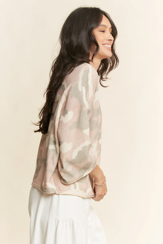 Blush Camo Lightweight Knit Pullover